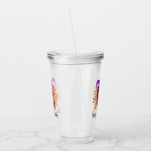 Happy Meow-o-ween -Zwarte Heks Kat Acryl Drinkbeker (Links)