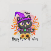 Happy Meow-o-ween -Zwarte Heks Kat Briefkaart (Voorkant)