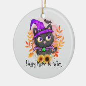 Happy Meow-o-ween -Zwarte Heks Kat Keramisch Ornament (Links)