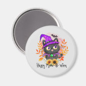 Happy Meow-o-ween -Zwarte Heks Kat Magneet (Voorkant / Achterkant)