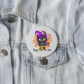 Happy Meow-o-ween -Zwarte Heks Kat Ronde Button 7,6 Cm (In situ)