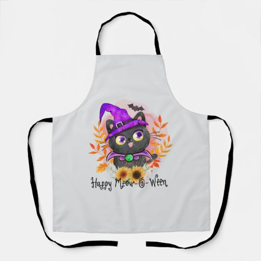 Happy Meow-o-ween -Zwarte Heks Kat Schort (Voorkant)