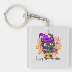 Happy Meow-o-ween -Zwarte Heks Kat Sleutelhanger