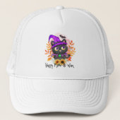 Happy Meow-o-ween -Zwarte Heks Kat Trucker Pet (Voorkant)