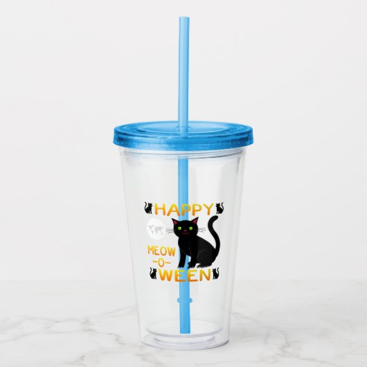 Happy Meow-O-Ween – Zwarte katten Acryl Drinkbeker (Voorkant)