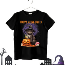 Happy Meow-oween Halloween grappig T-shirt