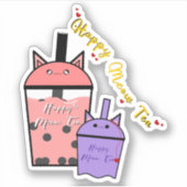 Happy Meow Tea Vinyl Sticker (Voorkant)