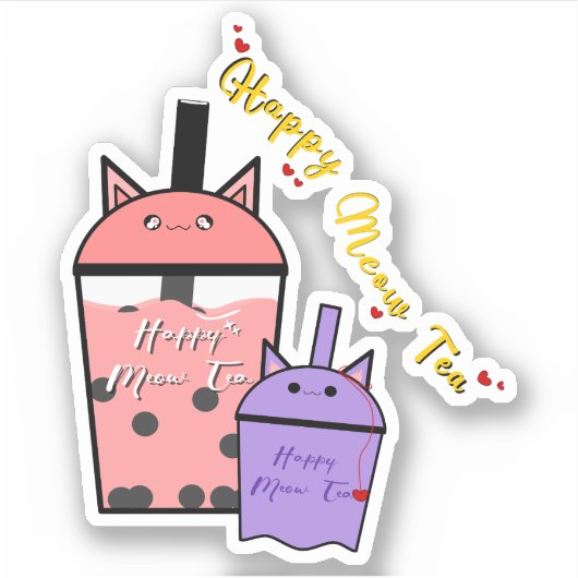 Happy Meow Tea Vinyl Sticker (Voorkant)