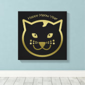 Happy Meow Year - Aangepaste achtergrondkleur Canvas Afdruk (Insitu (Houten vloer))