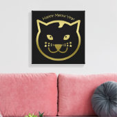Happy Meow Year - Aangepaste achtergrondkleur Canvas Afdruk (Insitu (Woonkamer))