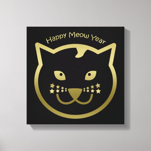 Happy Meow Year - Aangepaste achtergrondkleur Canvas Afdruk (Voorkant)