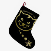 Happy Meow Year - Aangepaste achtergrondkleur Grote Kerstsok (Voorkant (Hangend))