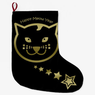 Happy Meow Year - Aangepaste achtergrondkleur Grote Kerstsok