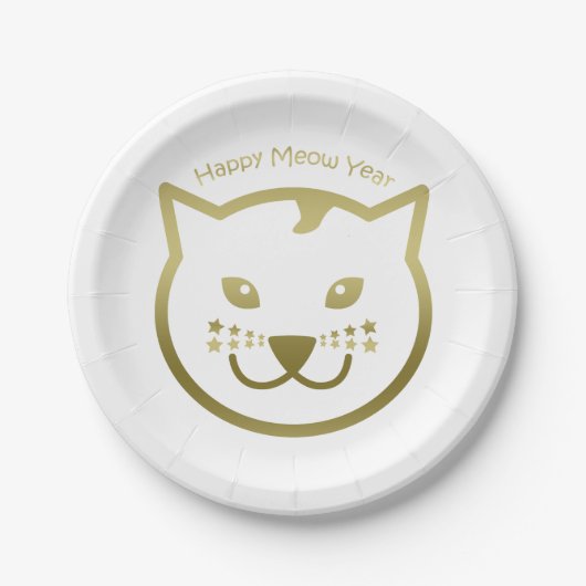 Happy Meow Year - Aangepaste achtergrondkleur Papieren Bordje (Voorkant)