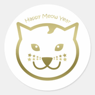 Happy Meow Year - Aangepaste achtergrondkleur Ronde Sticker