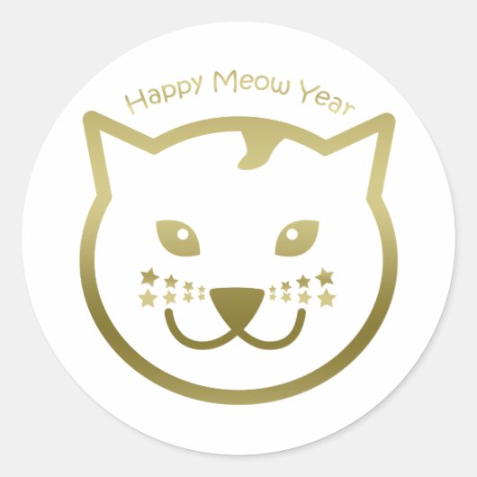 Happy Meow Year - Aangepaste achtergrondkleur Ronde Sticker (Voorkant)