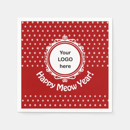 'Happy Meow Year' Cat Business Papier Servet (Voorkant)
