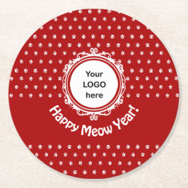 'Happy Meow Year' Cat Business Ronde Kartonnen Onderzetter