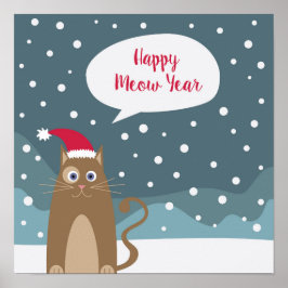 Happy Meow Year feestdagen kitten animal in sneeuw Poster