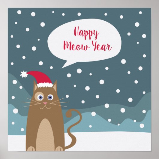 Happy Meow Year feestdagen kitten animal in sneeuw Poster (Voorkant)