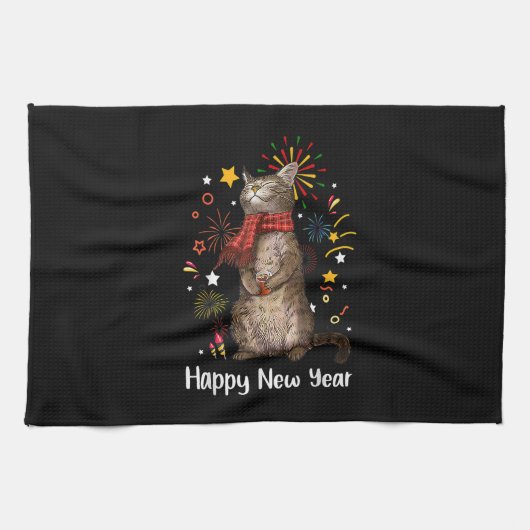 Happy Meow Year, Happy New Year Cat 2023 voor Mann Theedoek (Horizontaal)
