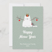 'Happy Meow Year' Kat Kerst Plat Vakantiekaart Feestdagenkaart (Voorkant)