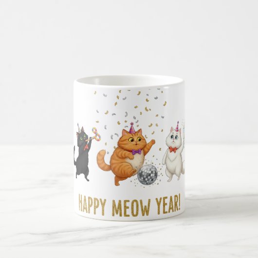 Happy Meow Year Party Cats New Year's Mug Koffiemok (Center)