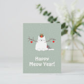 'Happy Meow Year' Snowcat Briefkaart (Staand voorkant)