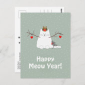 'Happy Meow Year' Snowcat Briefkaart (Voorkant / Achterkant)