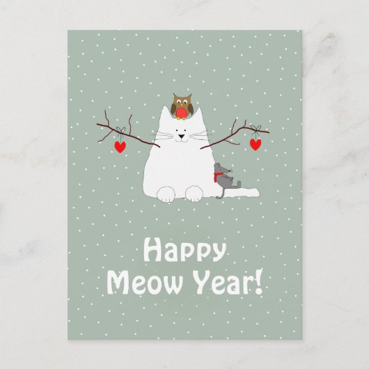 'Happy Meow Year' Snowcat Briefkaart (Voorkant)