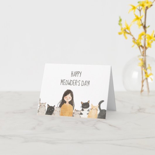 Happy Meowder's Day Crazy Cat Lady Moederdag Kaart (Gele Bloem)