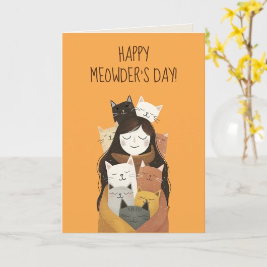 Happy Meowder's Day Schattige Kat Mam Moederdag Kaart (Gele Bloem)