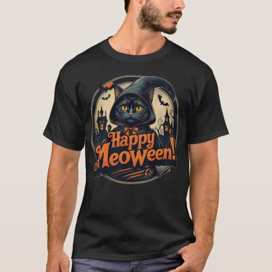Happy Meoween Spooky Kitty Cat Halloween T-Shirt (Voorkant)