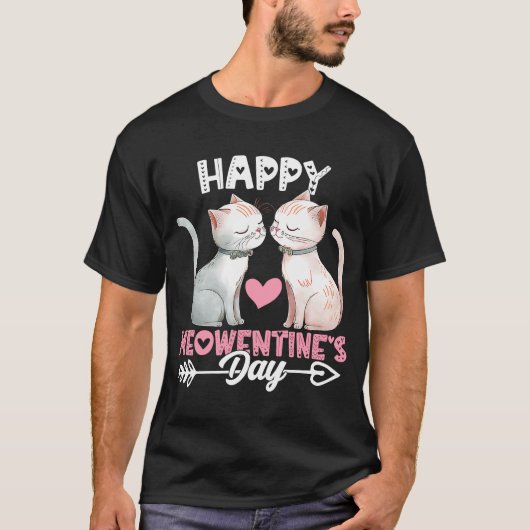 Happy Meowentine Day Cute Cat Valentijnsdag 3 T-shirt (Voorkant)