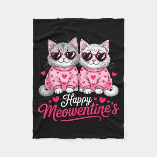 Happy Meowentine’s Cute Romantic Cats Couple Valen Fleece Deken (Voorkant)