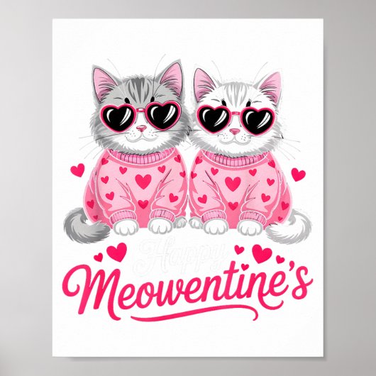Happy Meowentine’s Cute Romantic Cats Couple Valen Poster (Voorkant)