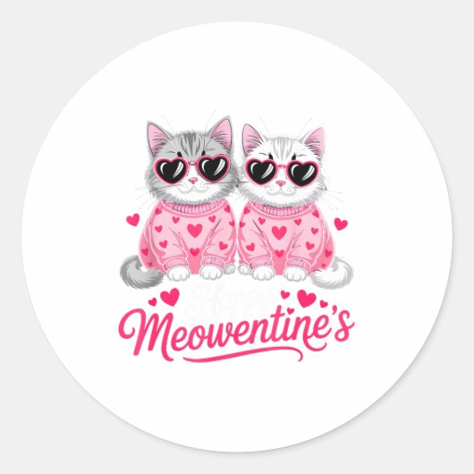 Happy Meowentine’s Cute Romantic Cats Couple Valen Ronde Sticker (Voorkant)