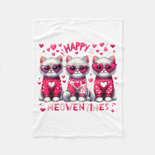 Happy Meowentines Cute Valentine Cats Love Cat Mem Fleece Deken (Voorkant)