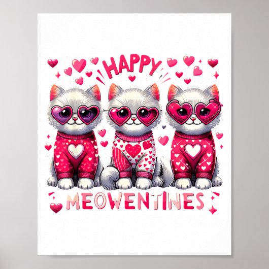 Happy Meowentines Cute Valentine Cats Love Cat Mem Poster (Voorkant)