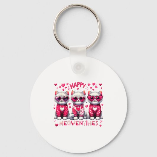 Happy Meowentines Cute Valentine Cats Love Cat Mem Sleutelhanger (Voorkant)