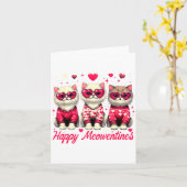 Happy Meowentines Cute Valentine Cats Love Funny C Kaart (Gele Bloem)
