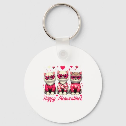 Happy Meowentines Cute Valentine Cats Love Funny C Sleutelhanger (Voorkant)