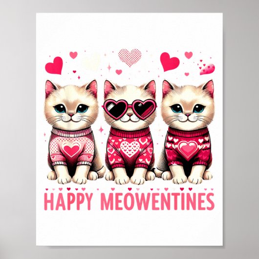 Happy Meowentines Cute Valentine Cats Love Funny M Poster (Voorkant)