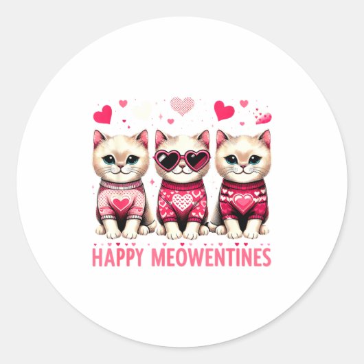 Happy Meowentines Cute Valentine Cats Love Funny M Ronde Sticker (Voorkant)