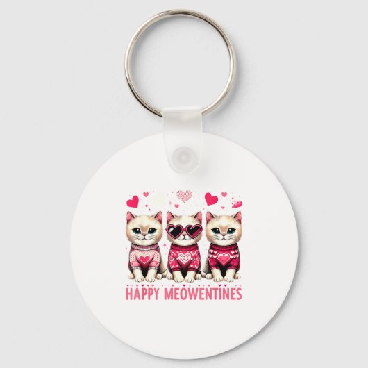 Happy Meowentines Cute Valentine Cats Love Funny M Sleutelhanger (Voorkant)