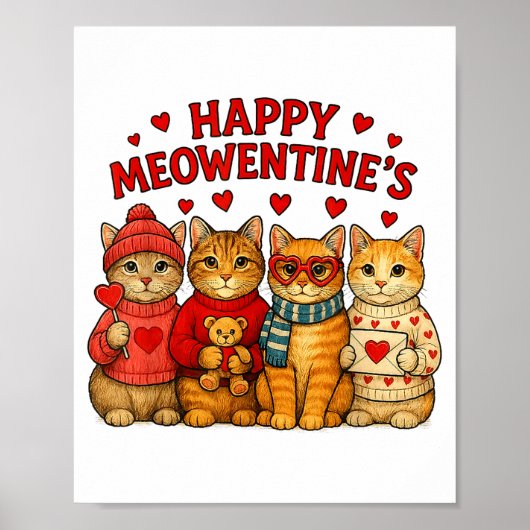 Happy Meowentines Cute Valentine Cats Love Men Wom Poster (Voorkant)