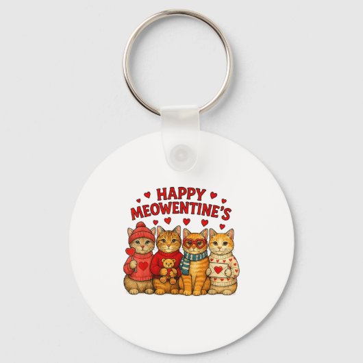 Happy Meowentines Cute Valentine Cats Love Men Wom Sleutelhanger (Voorkant)
