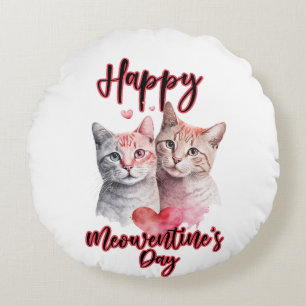 Happy Meowentine's Day Cat Couple Valentijnse Rond Kussen