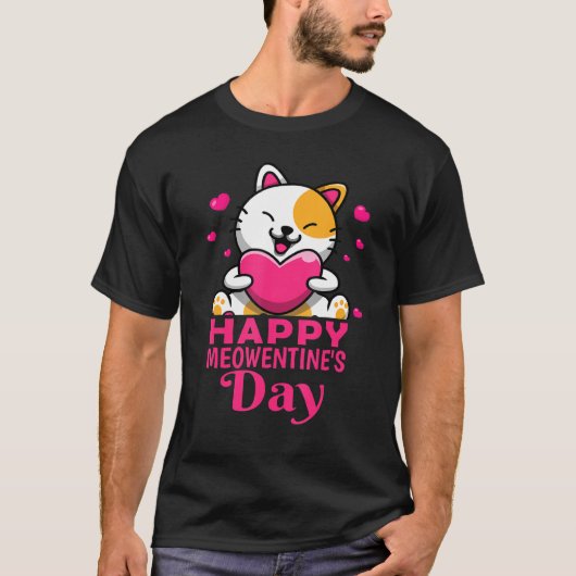 Happy Meowentines Day Cute Couples Valentijnsdag T-shirt (Voorkant)