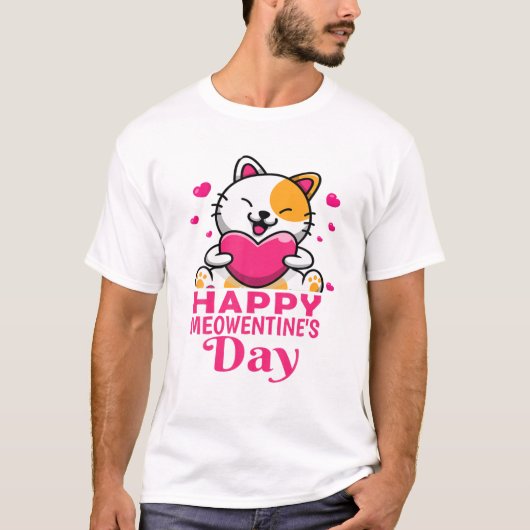 Happy Meowentines Day Cute Couples Valentijnsdag T-shirt (Voorkant)